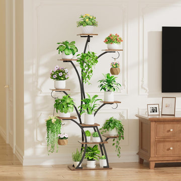 10-Tier Indoor Plant Stand with Grow Light – 64" Tall