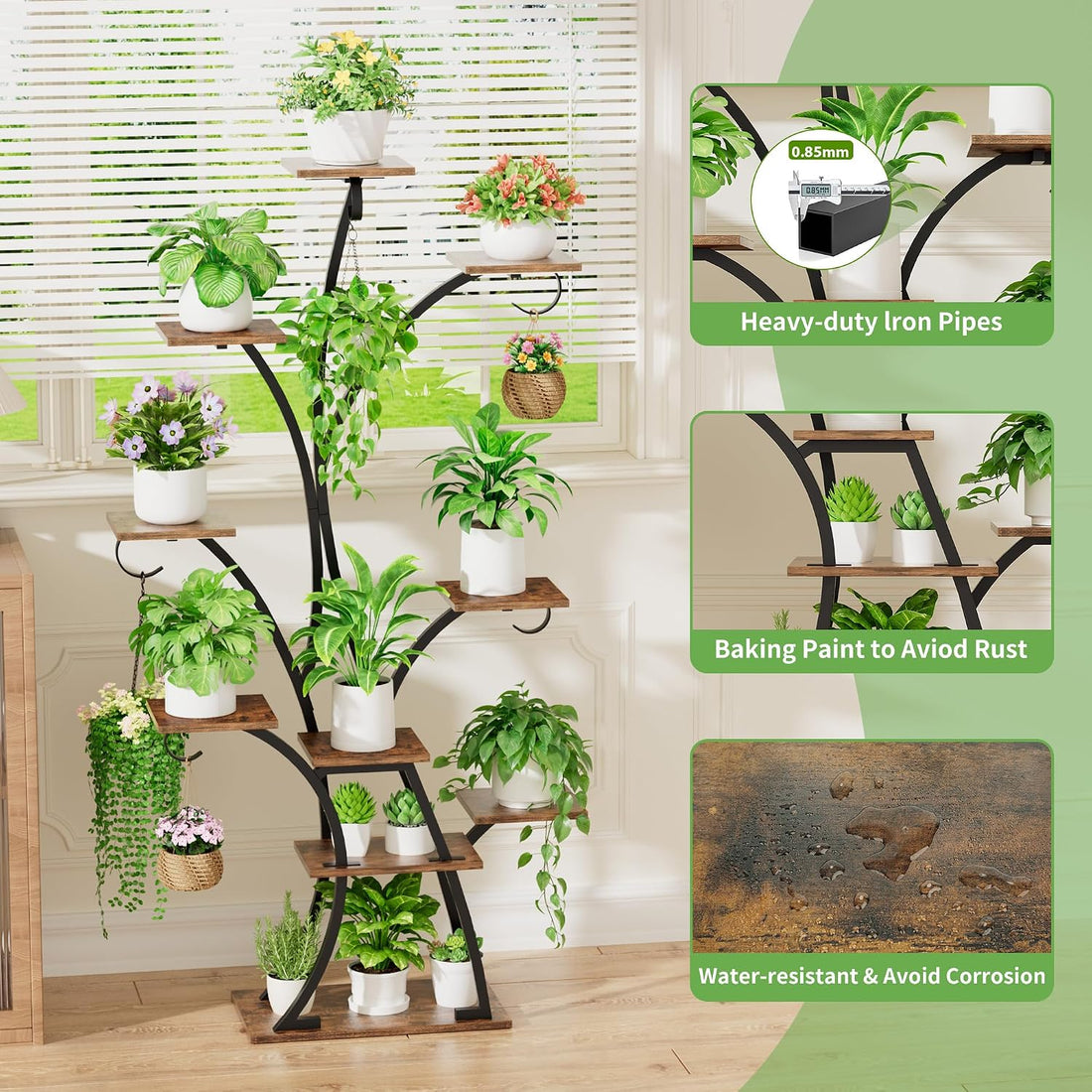 10-Tier Indoor Plant Stand with Grow Light – 64" Tall