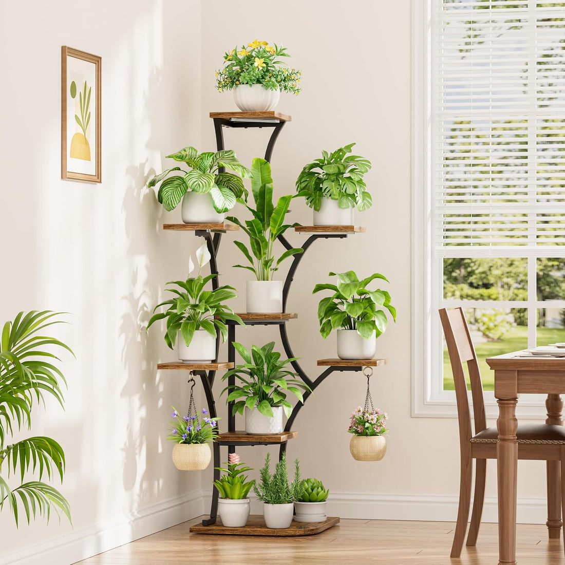 8-Tier Corner Plant Stand with Grow Light – 52.6" Tall