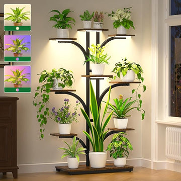 9-Tier Indoor Plant Stand with 4 Grow Lights – 64" Tall