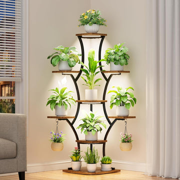 8-Tier Corner Plant Stand with Grow Light – 52.6" Tall