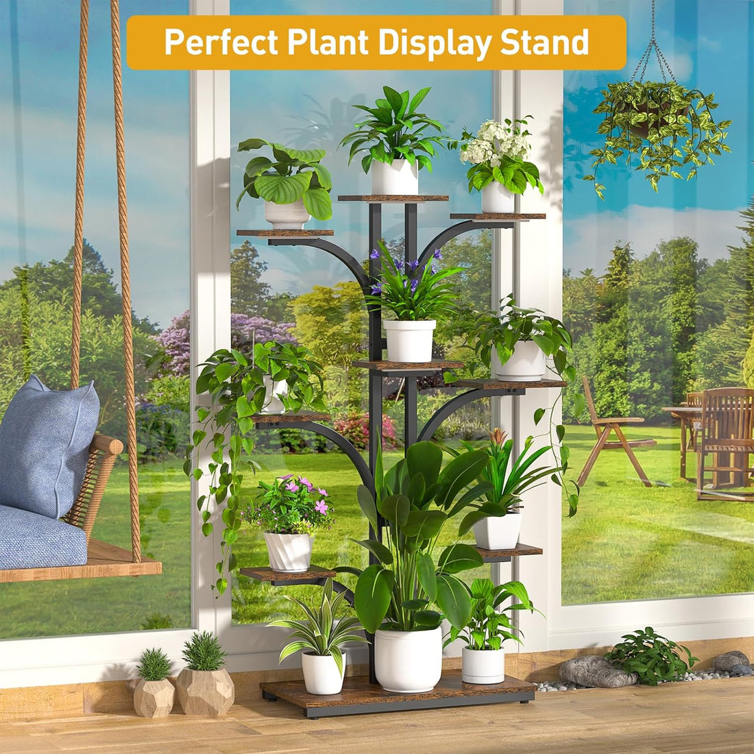 9-Tier Indoor Plant Stand with 4 Grow Lights – 64" Tall